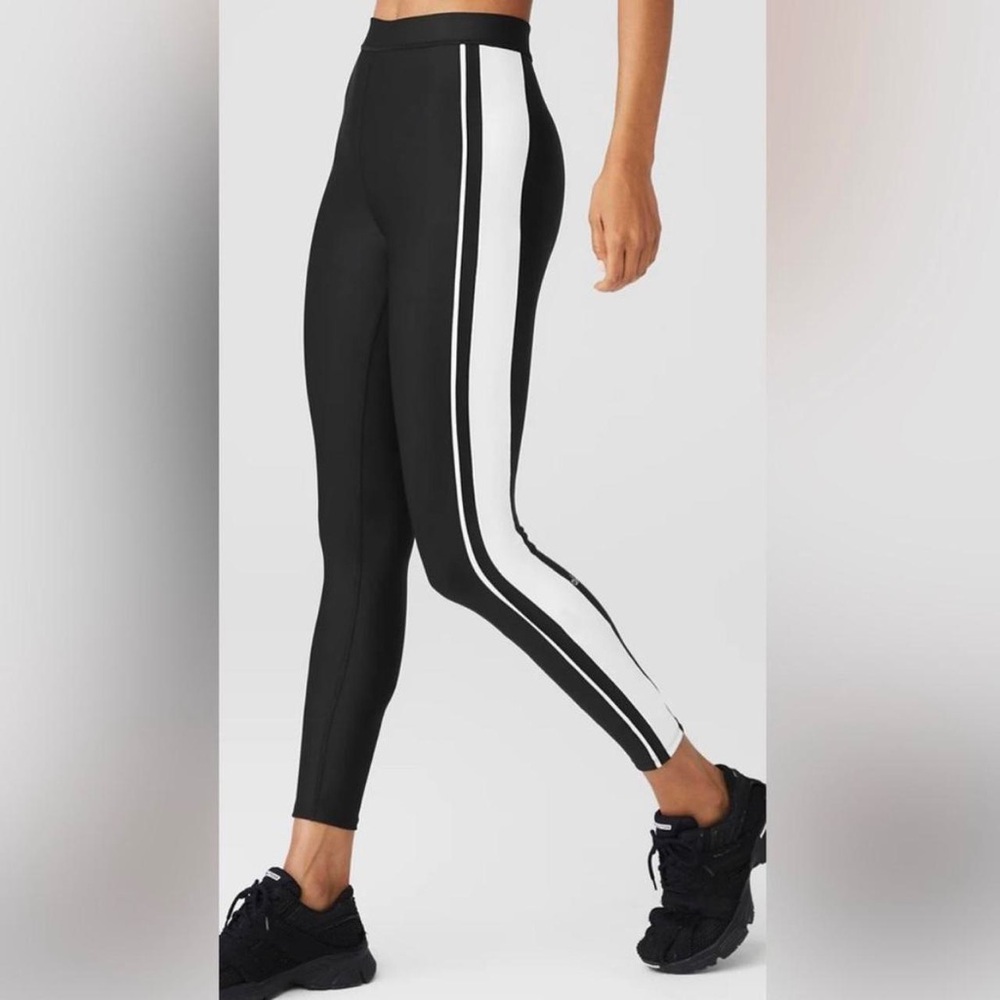 ALO Yoga Airlift Black and White High-Waist Leggings - Picture 2 of 8
